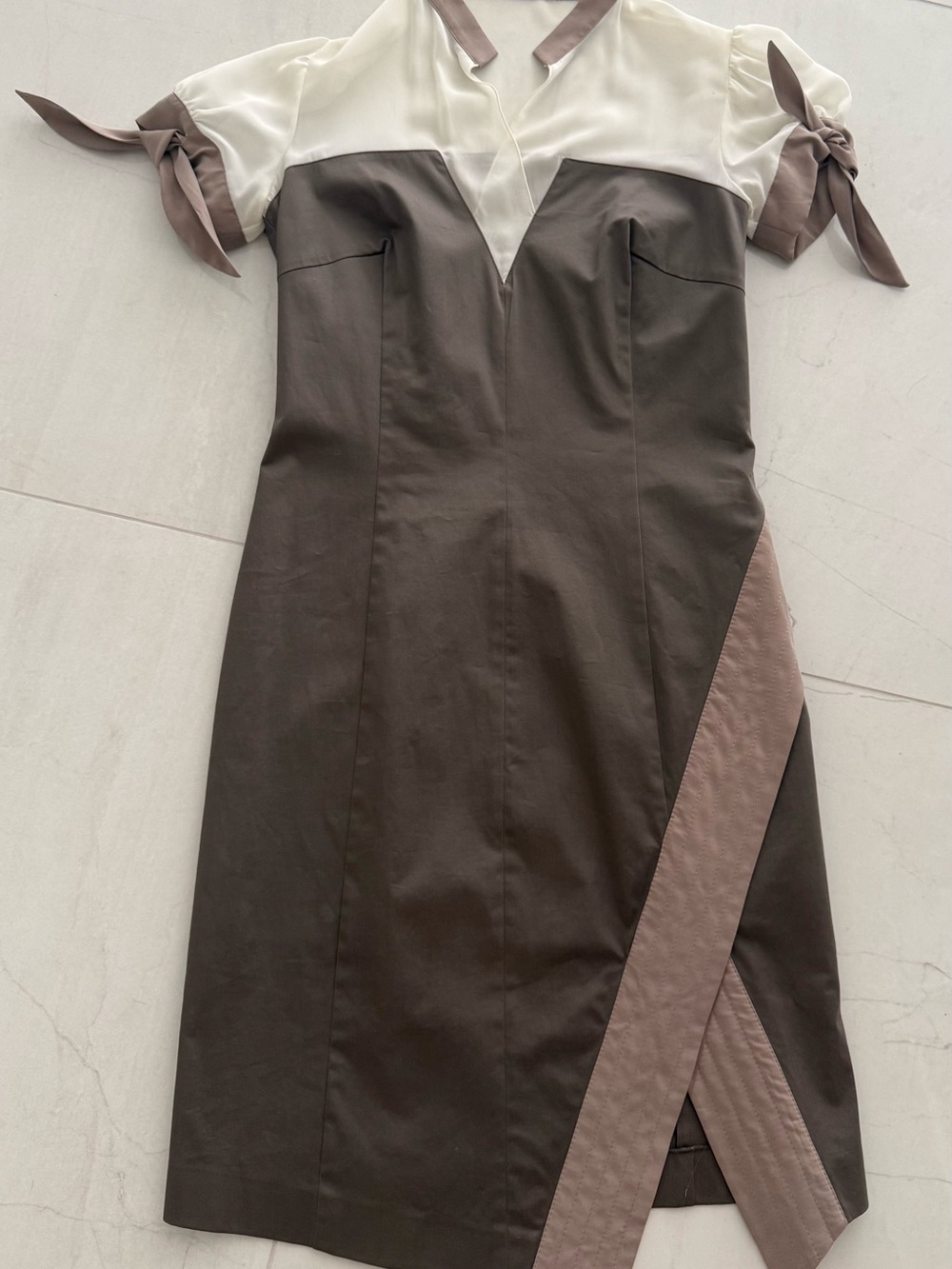 Cream and Brown Colorblock Midi Dress